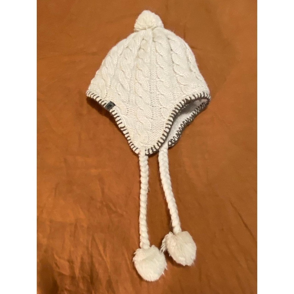 North Face Hat Beanie Pompom Women OSFM Cream Cable Knit Y2K s23
